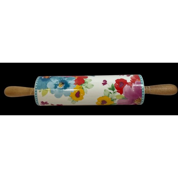 Floral Ceramic Rolling Pin With Wooden Handles & Stand By The Pioneer Woman - Picture 2 of 15